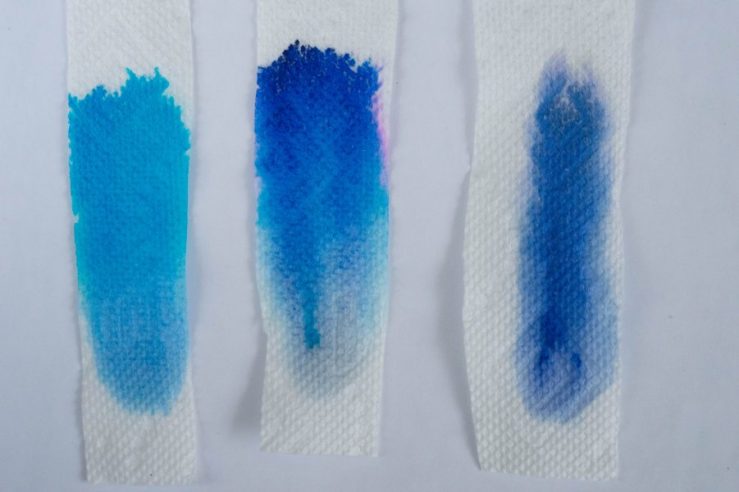 Pelikan Edelstein Topaz, Diamine Blue Velvet and Aurora Blue ink chromatography
