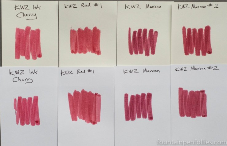 KWZ Cherry, Red #1, Maroon and Maroon #2 ink swab comparisons