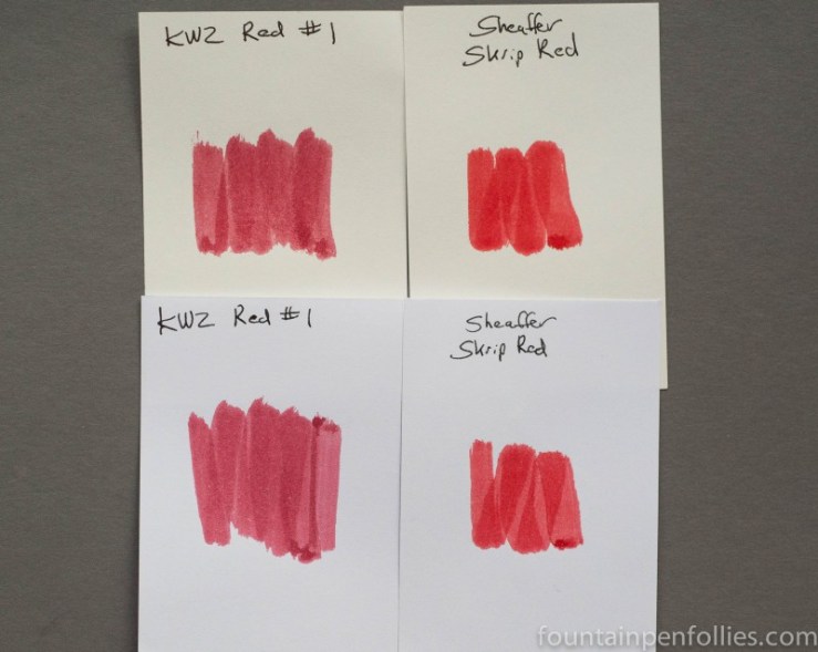 KWZ Red #1 and Sheaffer Skrip Red ink swab comparison