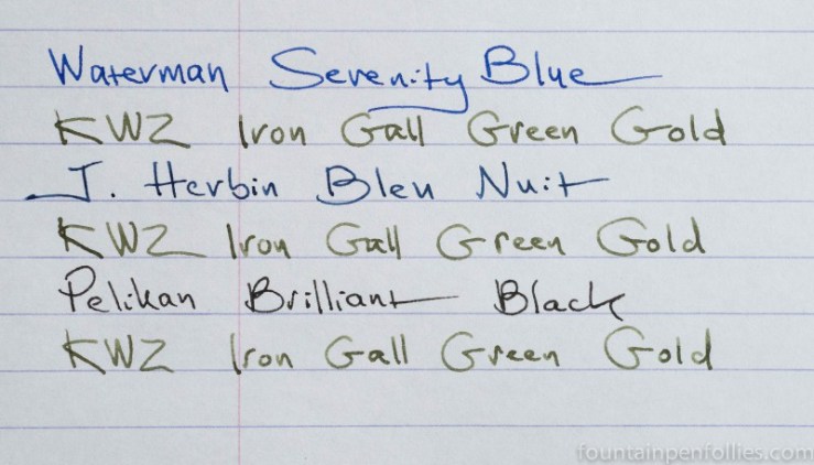 KWZ Iron Gall Green Gold ink comparisons