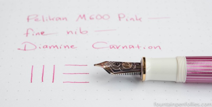 Pelikan M600 Pink fountain pen and Diamine Carnation ink