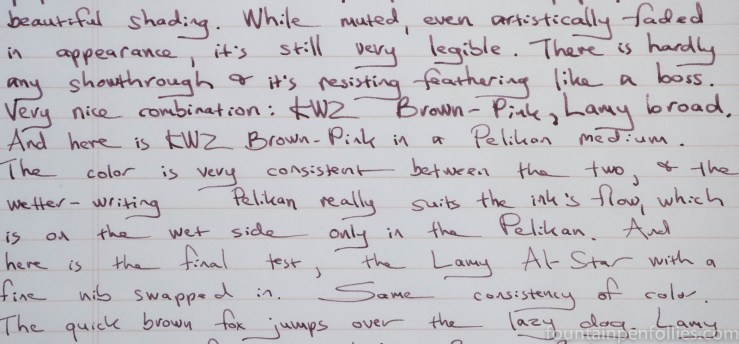 KWZ Brown-Pink ink writing sample