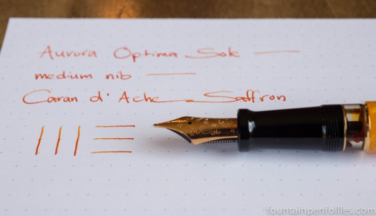 Caran d'Ache Saffron ink writing sample