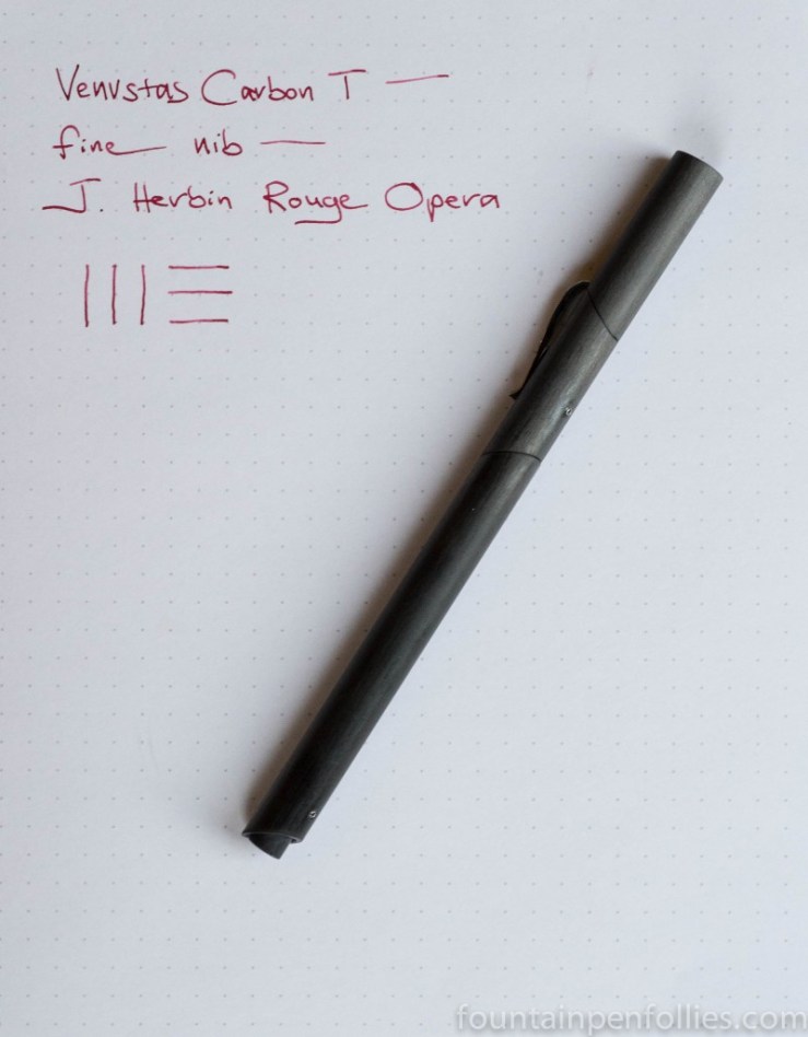 Venvstas Carbon T fountain pen and J. Herbin Rouge Opera ink