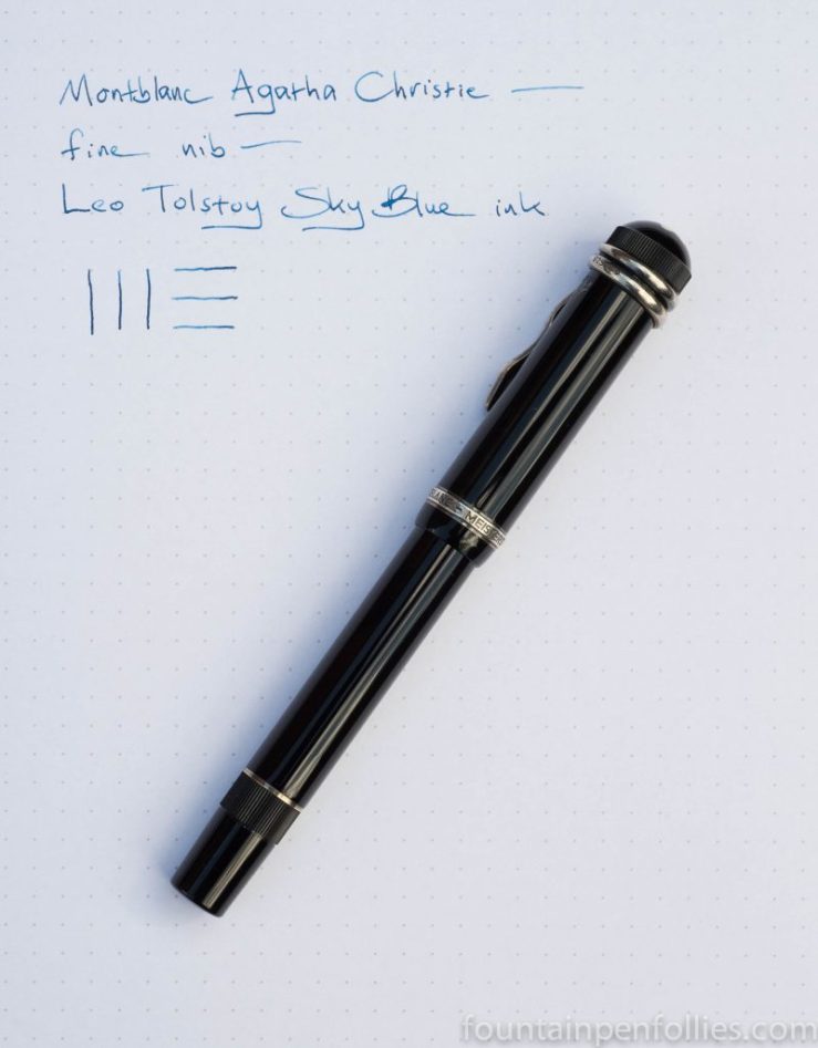 Montblanc Agath Christie fountain pen with Montblanc Leo Tolstoy Sky Blue ink