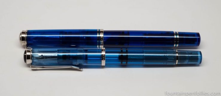 Pelikan M605 Marine Blue and Pelikan M205 Transparent Blue fountain pens