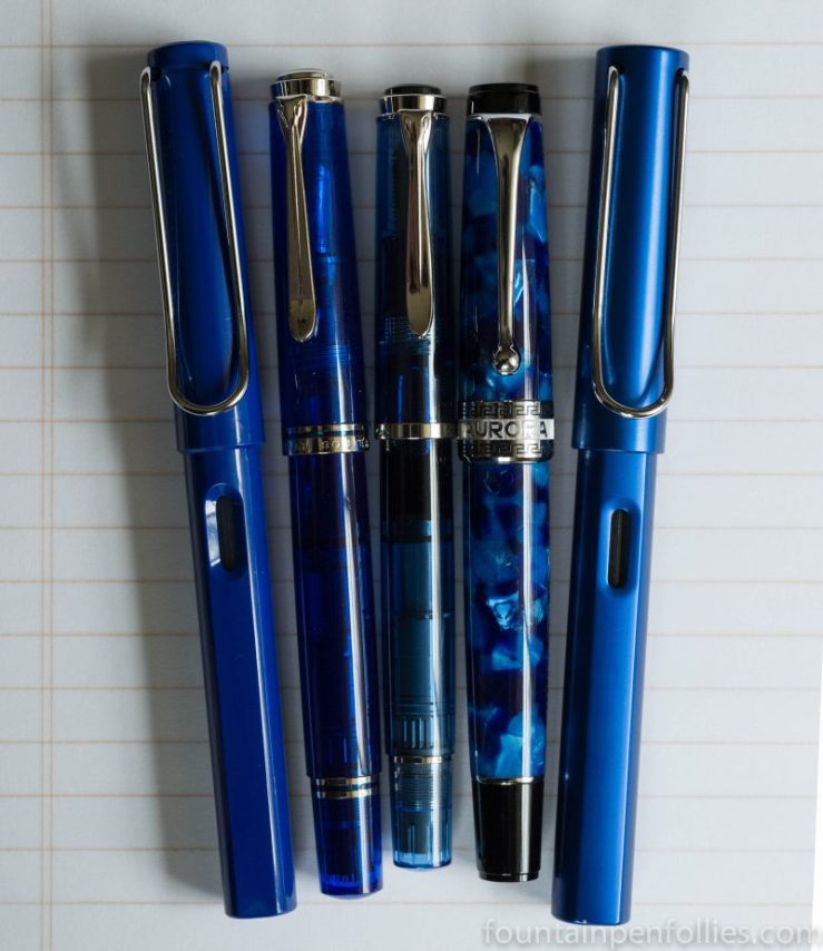 blue fountain pens with chrome trim