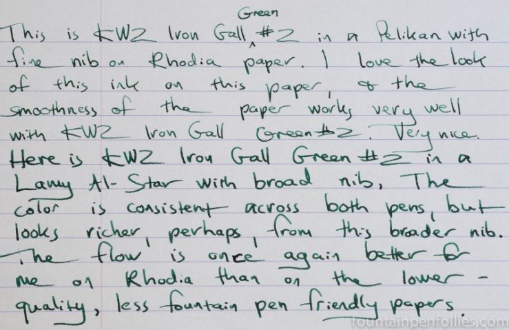 KWZ Iron Gall Green #2 writing sample