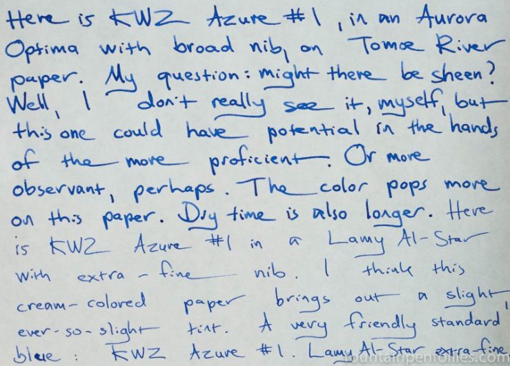 KWZ Azure #1 ink writing sample