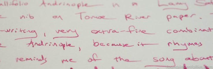 Callifolio Andrinople ink writing sample