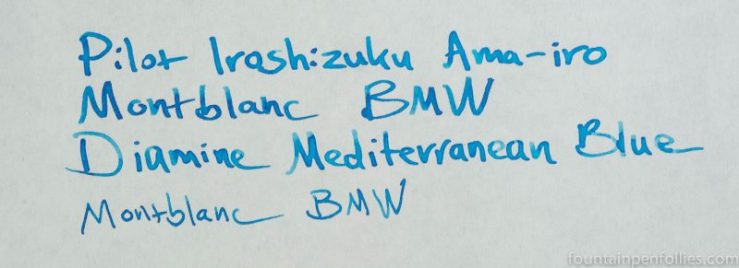 Montblanc BMW ink writing sample comparisons