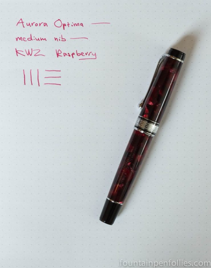 KWZ Raspberry ink with Aurora Optima Burgundy fountain pen