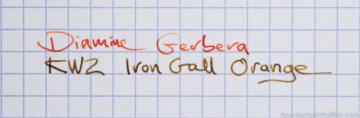 Diamine Gerbera and KWZ Iron Gall Orange writing sample