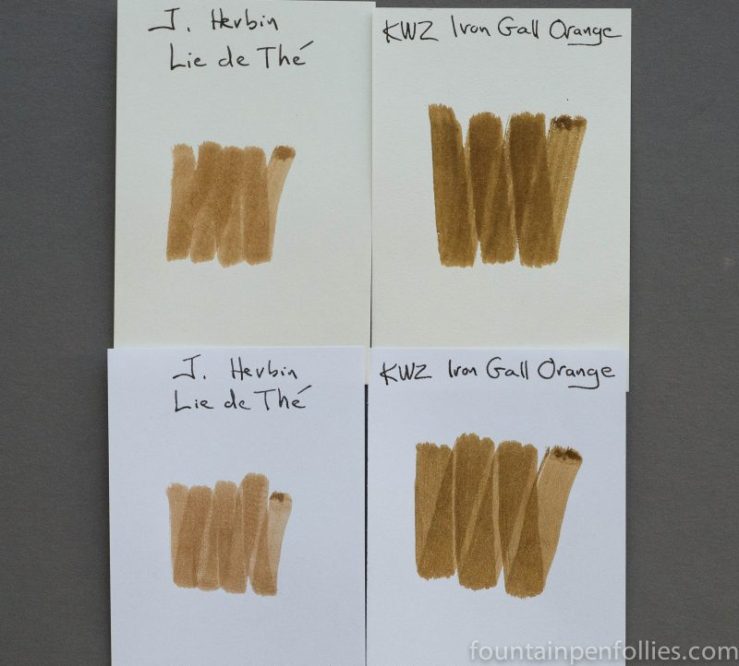 KWZ Iron Gall Orange and J. Herbin Lie de Thé swabs