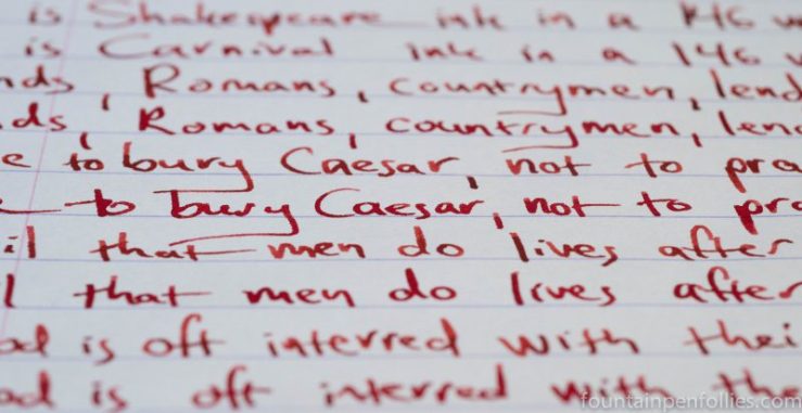 Diamine Carnival and Montblanc Shakespeare ink writing sample comparison