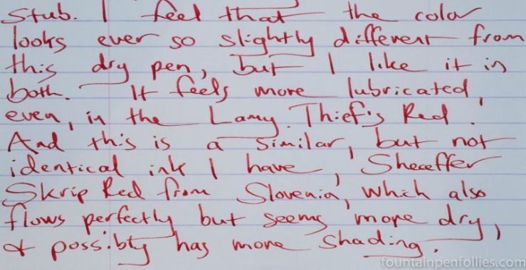 KWZ Thief's Red and Sheaffer Skrip Red comparison