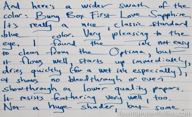 Bung Box First Love Sapphire ink writing sample