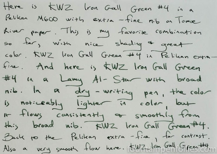 KWZ Iron Gall Green #4 writing sample