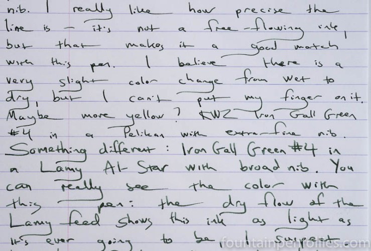 KWZ Iron Gall Green #4 writing sample