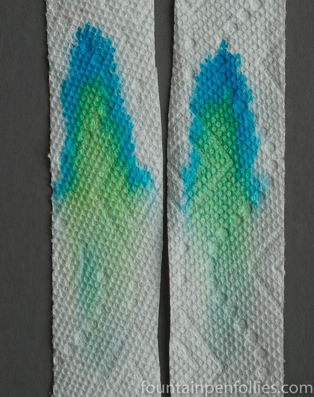 Monteverde Green and Emerald Green paper towel chromatography compared to Seitz Kreuznach Palm Green