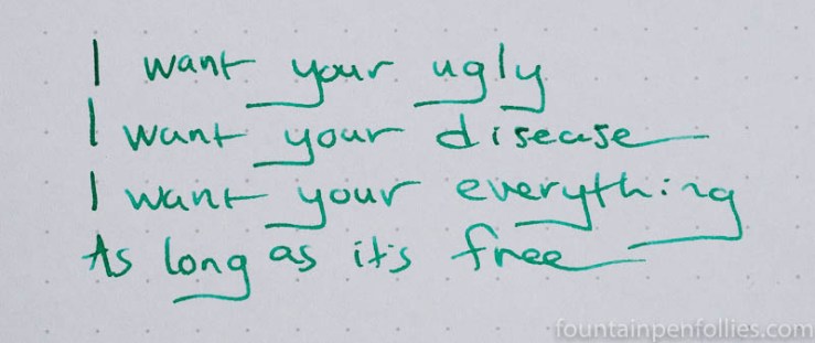 Monteverde Green and Emerald Green writing sample