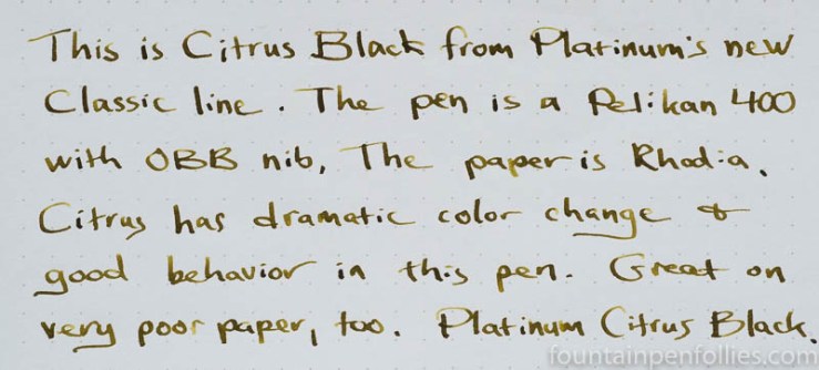 Platinum Citrus Black writing sample