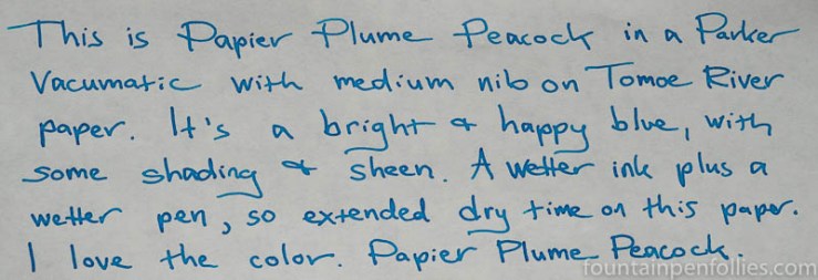 Papier Plume Peacock writing sample