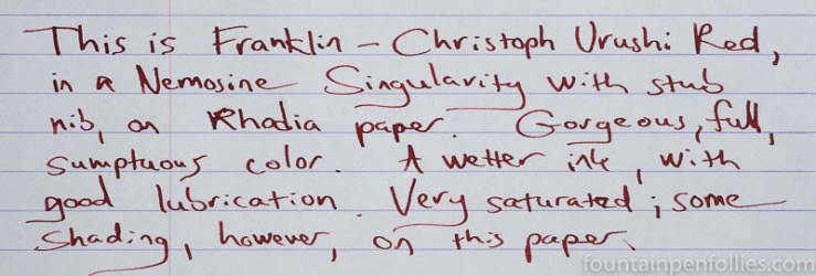 Franklin-Christoph Urushi Red writing sample