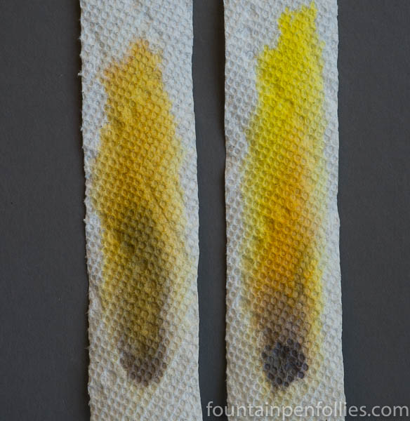 KWZ Iron Gall Aztec Gold and KWZ Old Gold paper towel chromatography