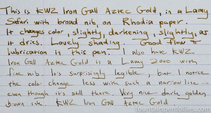 KWZ Iron Gall Aztec Gold writing sample