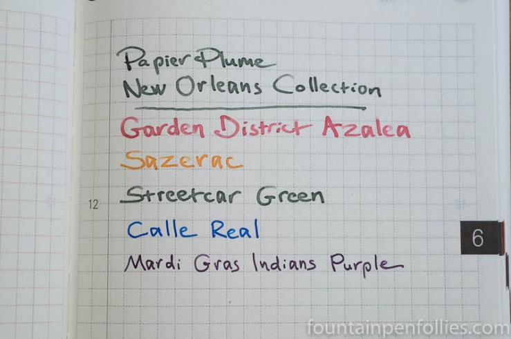 Papier Plume New Orleans Collection inks writing sample