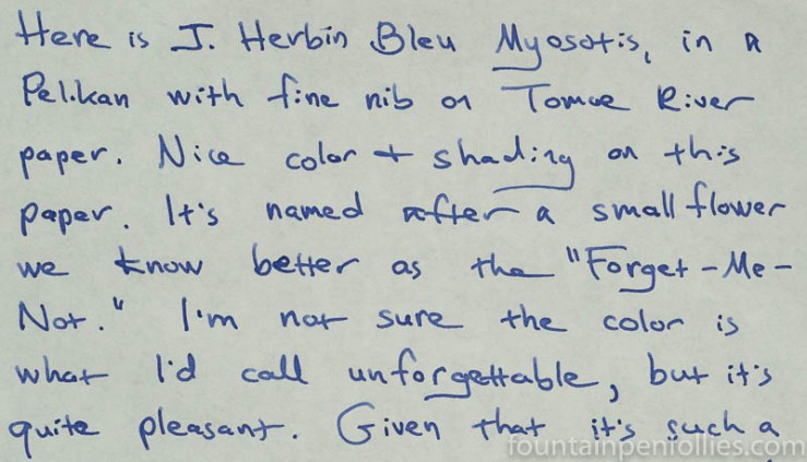 J. Herbin Blue Myosotis writing sample