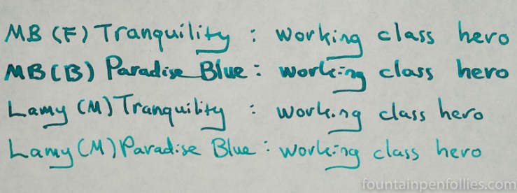 Kaweco Paradise Blue & Robert Oster Tranquility comparisons