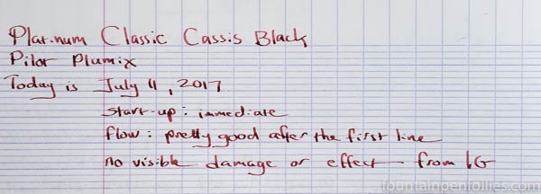 Platinum Classic Cassis Black writing sample