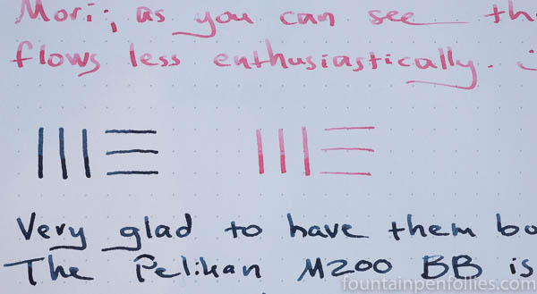 writing sample Pelikan M600 BB versus M205 BB highlighter