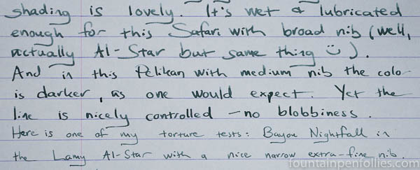 Papier Plume Bayou Nightfall writing sample