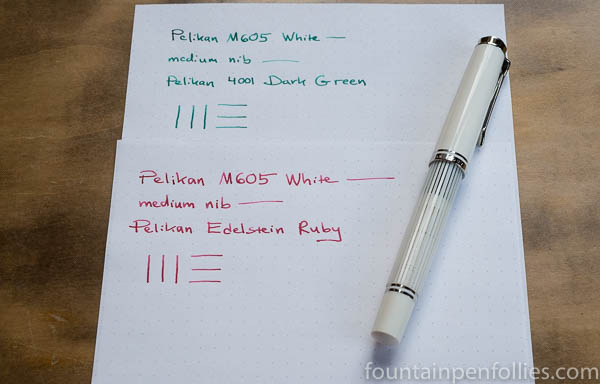 Pelikan M605 White Transparent with Pelikan 4001 Dark Green & Pelikan Edelstein Ruby