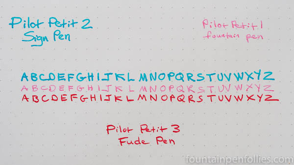 Pilot Petit writing samples