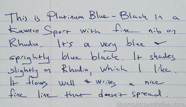 Platinum Blue-Black writing sample