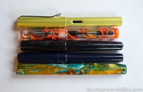 size comparison Kanilea, Franklin-Christoph 03, Carolina Charleston, Woodshed Pen, Lamy Al-Star Safari